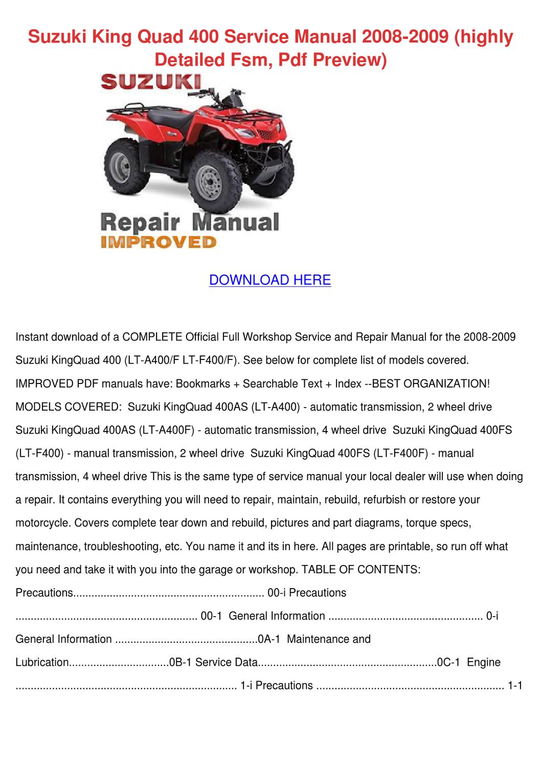 2008 Suzuki King Quad 450 Service Manual Download